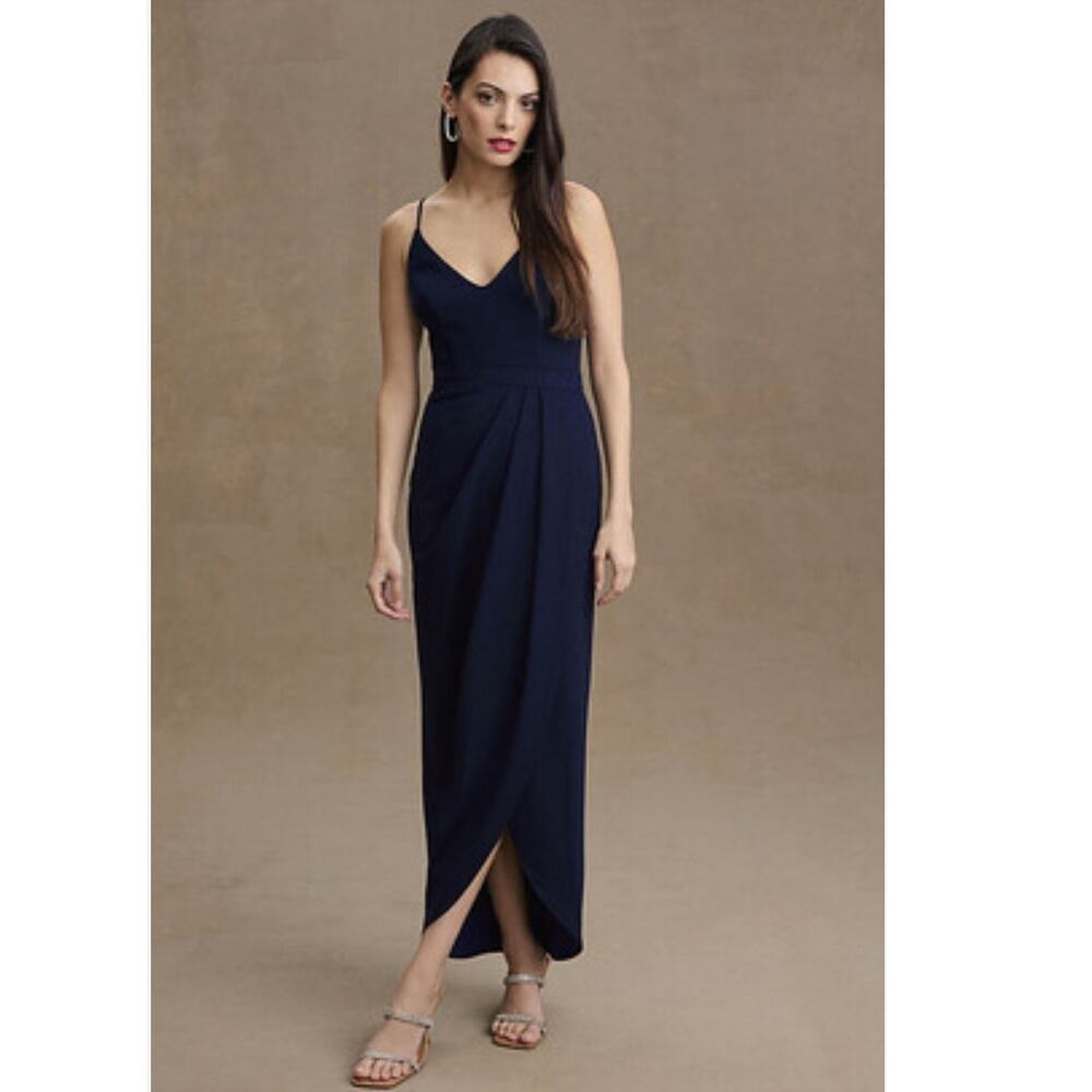New Anthropologie BHLDN Lyra V-Neck Faux-Wrap Stretch Crepe Dress $198 SZ 22